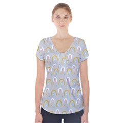 Rainbow Pattern Short Sleeve Front Detail Top by ConteMonfrey