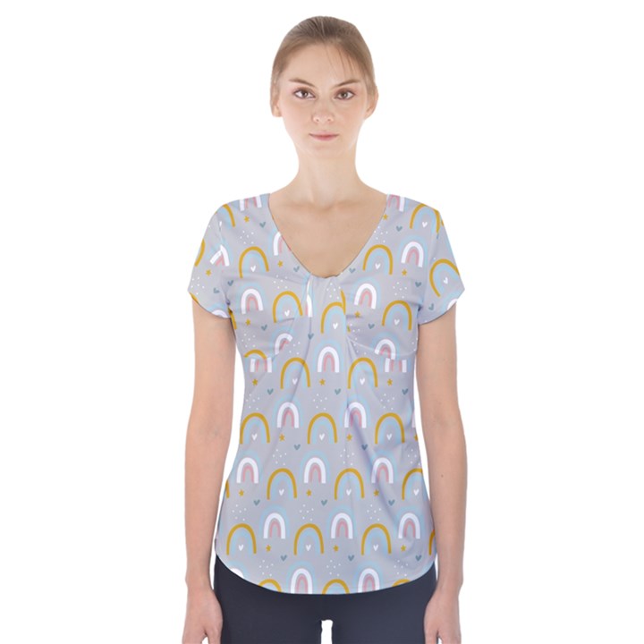 Rainbow pattern Short Sleeve Front Detail Top