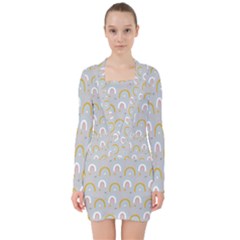 Rainbow Pattern V-neck Bodycon Long Sleeve Dress by ConteMonfrey