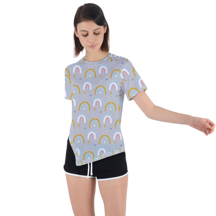 Rainbow pattern Asymmetrical Short Sleeve Sports Tee