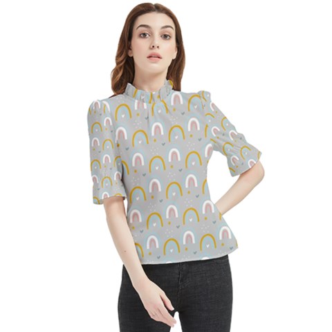 Rainbow Pattern Frill Neck Blouse by ConteMonfrey