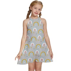 Rainbow Pattern Kids  Halter Collar Waist Tie Chiffon Dress by ConteMonfrey