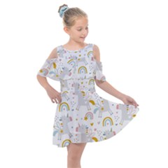 Unicorns Rainbow Kids  Shoulder Cutout Chiffon Dress by ConteMonfrey