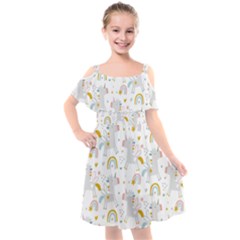 Unicorns Rainbow Kids  Cut Out Shoulders Chiffon Dress by ConteMonfrey