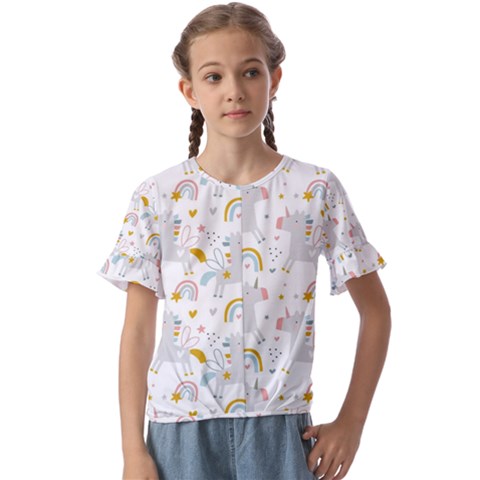 Unicorns Rainbow Kids  Cuff Sleeve Scrunch Bottom Tee by ConteMonfrey