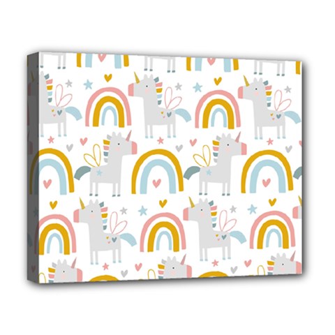 Unicorns, Hearts And Rainbows Deluxe Canvas 20  X 16  (stretched) by ConteMonfrey