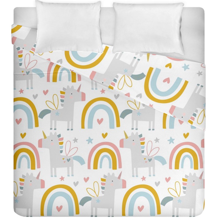 Unicorns, hearts and Rainbows Duvet Cover Double Side (King Size)