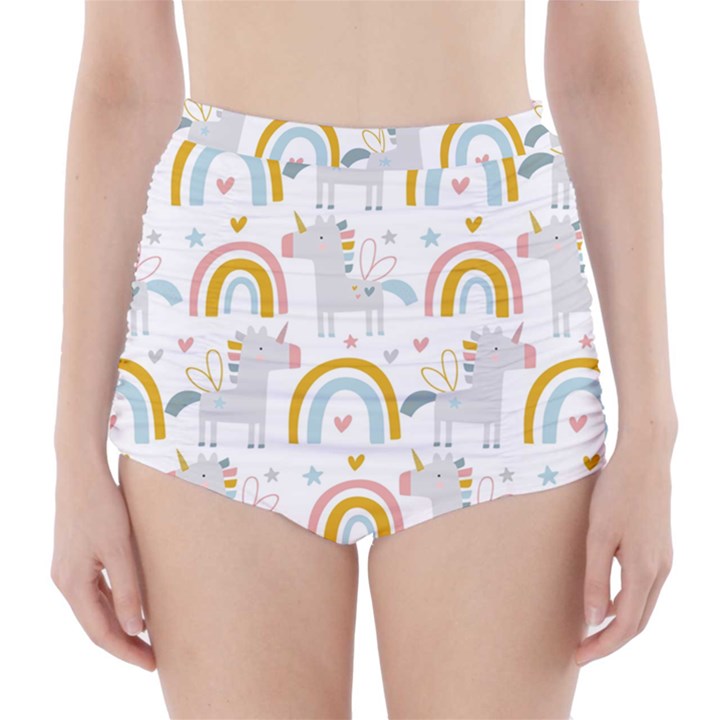 Unicorns, hearts and Rainbows High-Waisted Bikini Bottoms