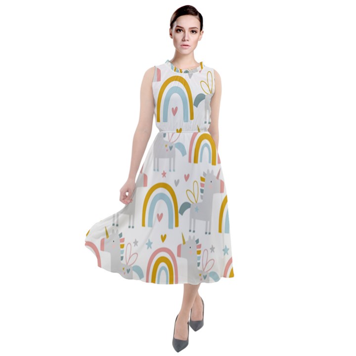 Unicorns, hearts and Rainbows Round Neck Boho Dress