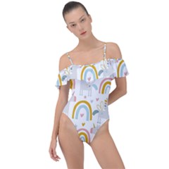 Unicorns, Hearts And Rainbows Frill Detail One Piece Swimsuit by ConteMonfrey