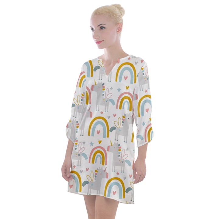 Unicorns, hearts and Rainbows Open Neck Shift Dress