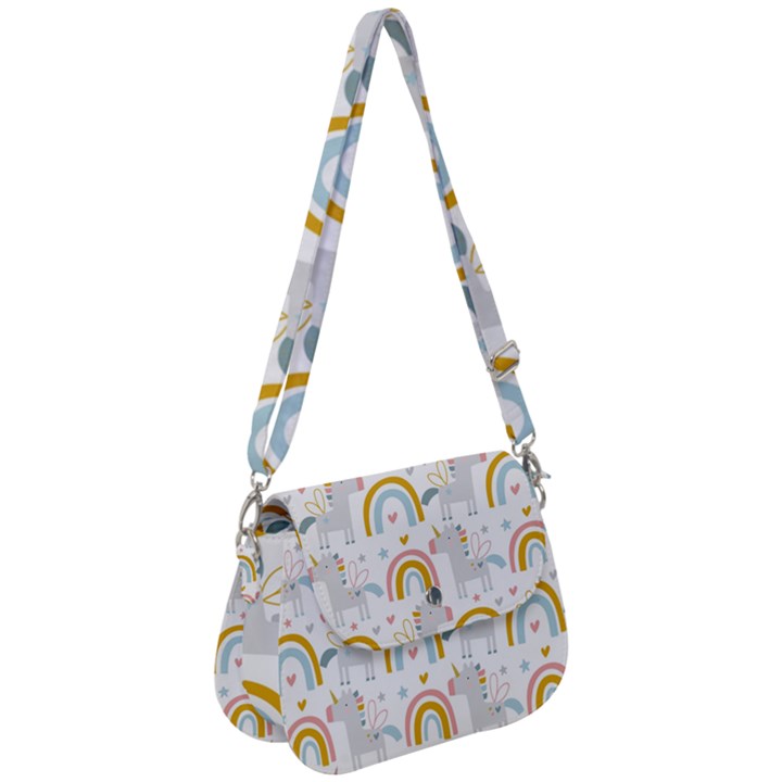 Unicorns, hearts and Rainbows Saddle Handbag