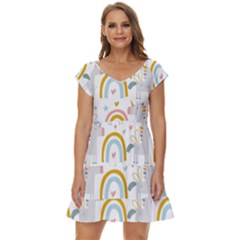 Unicorns, Hearts And Rainbows Short Sleeve Tiered Mini Dress by ConteMonfrey