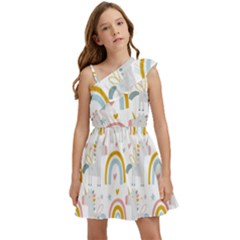 Unicorns, Hearts And Rainbows Kids  One Shoulder Party Dress by ConteMonfrey