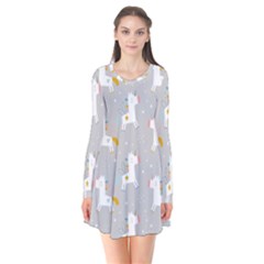 Cute Unicorns Long Sleeve V-neck Flare Dress by ConteMonfrey