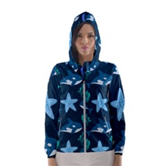 Whale And Starfish  Women s Hooded Windbreaker by ConteMonfrey