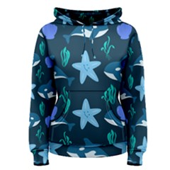 Whale And Starfish  Women s Pullover Hoodie by ConteMonfrey