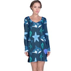 Whale And Starfish  Long Sleeve Nightdress by ConteMonfrey