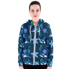 Whale And Starfish  Women s Zipper Hoodie by ConteMonfrey