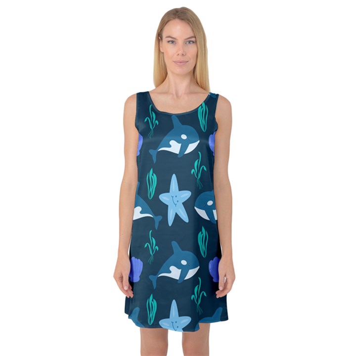 Whale and starfish  Sleeveless Satin Nightdress