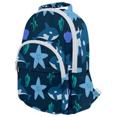 Whale And Starfish  Rounded Multi Pocket Backpack by ConteMonfrey