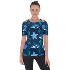 Whale And Starfish  Shoulder Cut Out Short Sleeve Top by ConteMonfrey