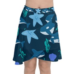 Whale And Starfish  Chiffon Wrap Front Skirt by ConteMonfrey