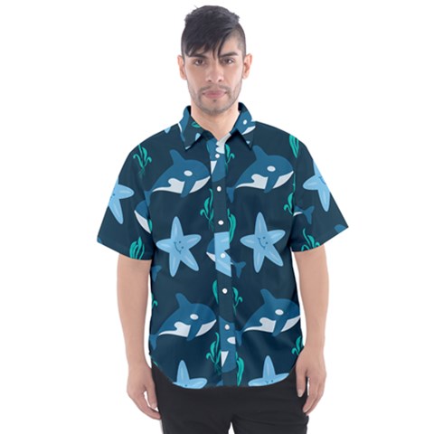 Whale And Starfish  Men s Short Sleeve Shirt by ConteMonfrey