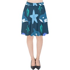 Whale And Starfish  Velvet High Waist Skirt by ConteMonfrey