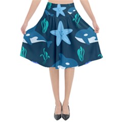 Whale And Starfish  Flared Midi Skirt