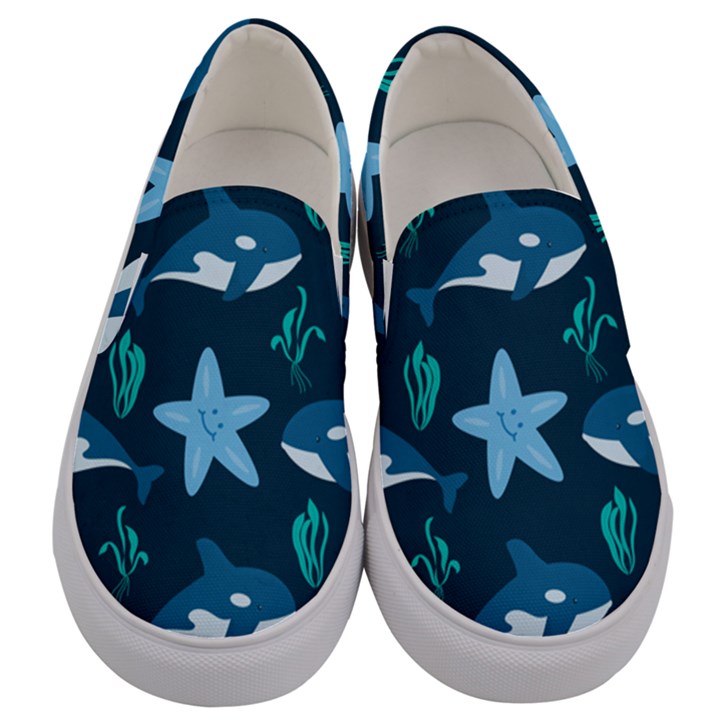 Whale and starfish  Men s Canvas Slip Ons