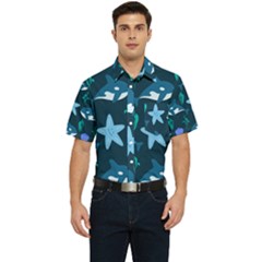 Whale And Starfish  Men s Short Sleeve Pocket Shirt  by ConteMonfrey