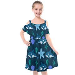 Whale And Starfish  Kids  Cut Out Shoulders Chiffon Dress by ConteMonfrey