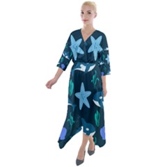 Whale And Starfish  Quarter Sleeve Wrap Front Maxi Dress by ConteMonfrey