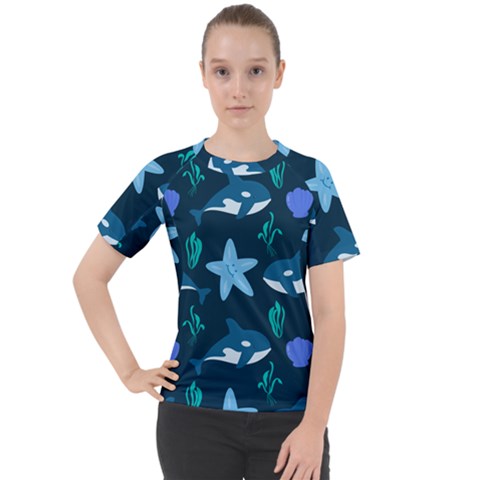 Whale And Starfish  Women s Sport Raglan Tee by ConteMonfrey