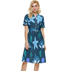 Whale And Starfish  Button Top Knee Length Dress by ConteMonfrey