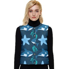 Whale And Starfish  Women s Short Button Up Puffer Vest by ConteMonfrey