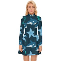 Whale And Starfish  Long Sleeve Velour Longline Dress by ConteMonfrey