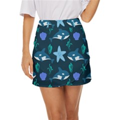 Whale And Starfish  Mini Front Wrap Skirt by ConteMonfrey