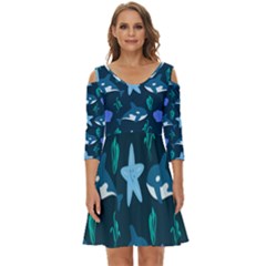 Whale And Starfish  Shoulder Cut Out Zip Up Dress by ConteMonfrey