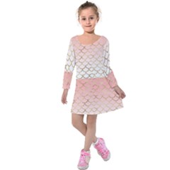 Mermaid Ombre Scales  Kids  Long Sleeve Velvet Dress by ConteMonfrey