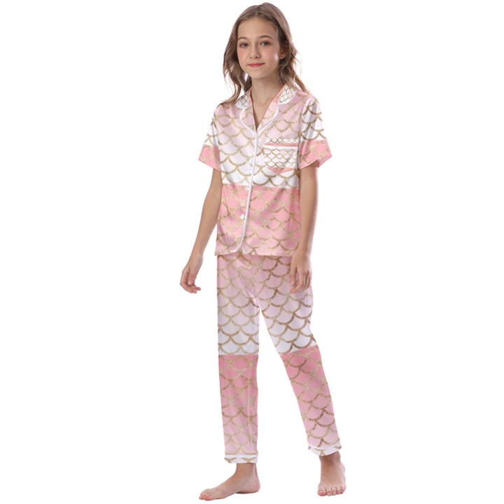 Mermaid Ombre Scales  Kids  Satin Short Sleeve Pajamas Set