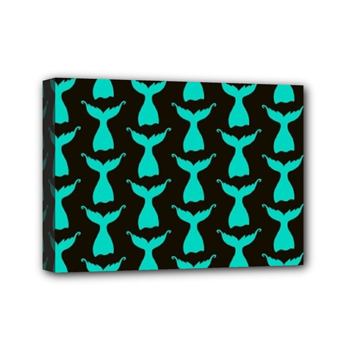 Blue Mermaid Tail Black Mini Canvas 7  x 5  (Stretched)