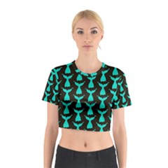 Blue Mermaid Tail Black Cotton Crop Top by ConteMonfrey