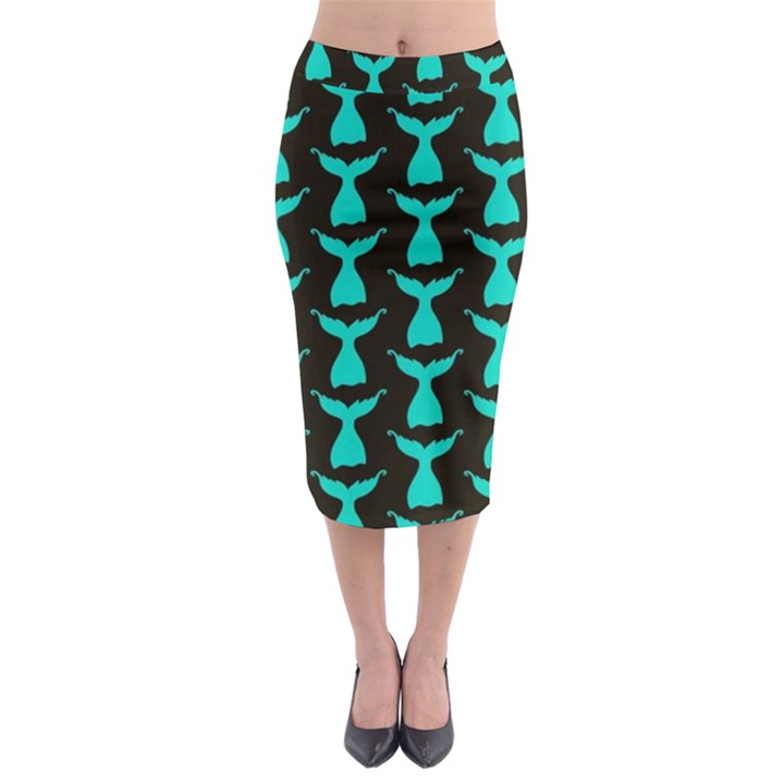 Blue Mermaid Tail Black Midi Pencil Skirt