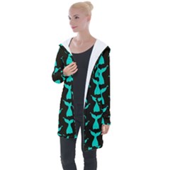 Blue Mermaid Tail Black Longline Hooded Cardigan by ConteMonfrey