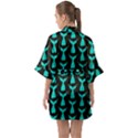 Blue Mermaid Tail Black Half Sleeve Satin Kimono  View2