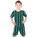 Blue Mermaid Tail Black Kids  Tee and Shorts Set View1