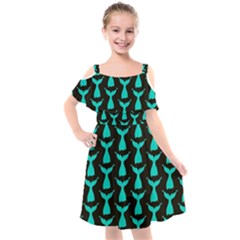 Blue Mermaid Tail Black Kids  Cut Out Shoulders Chiffon Dress by ConteMonfrey