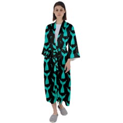 Blue Mermaid Tail Black Maxi Satin Kimono by ConteMonfrey